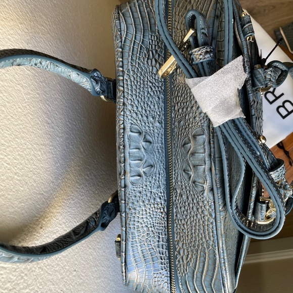 Brahmin Blue Bag + Wallet Marissa Satchel & Ady Wallet Slate Blue & Gold Leather - Picture 8 of 16